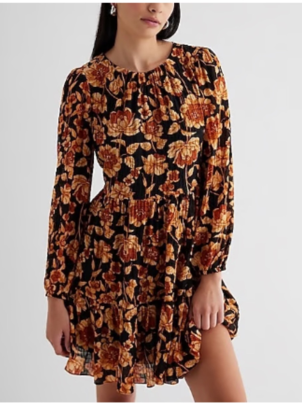 Express - Floral Print Long sleeve Mini Shift Dress - S
